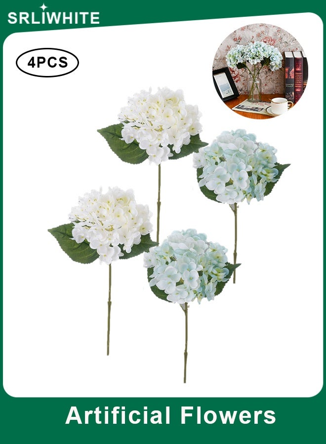 SRLIWHITE 4PCS Artificial Hydrangea Flowers,  Realistic Silk Bouquet, 2 White and 2 Blue for Wedding Centerpieces, Home and Indoor Outdoor Decoration（46cm） - Image 1
